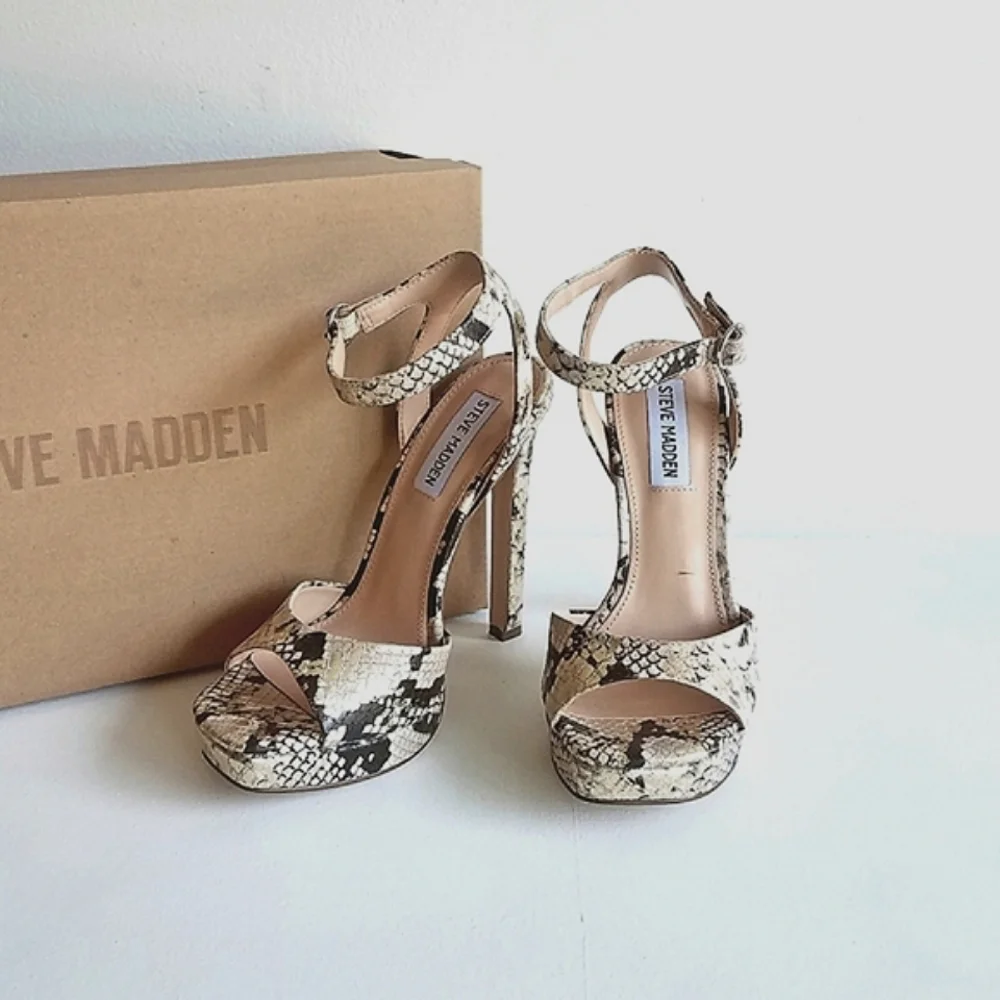 Steve Madden Luv Gold Snake Platform Ankle Strap Heels - Picture 4 of 13